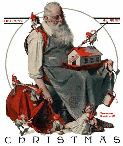 1922-12-02-Saturday-Evening-Post-Norman-Rockwell-cover-Christmas-Santa-with-Elves-no-logo-400