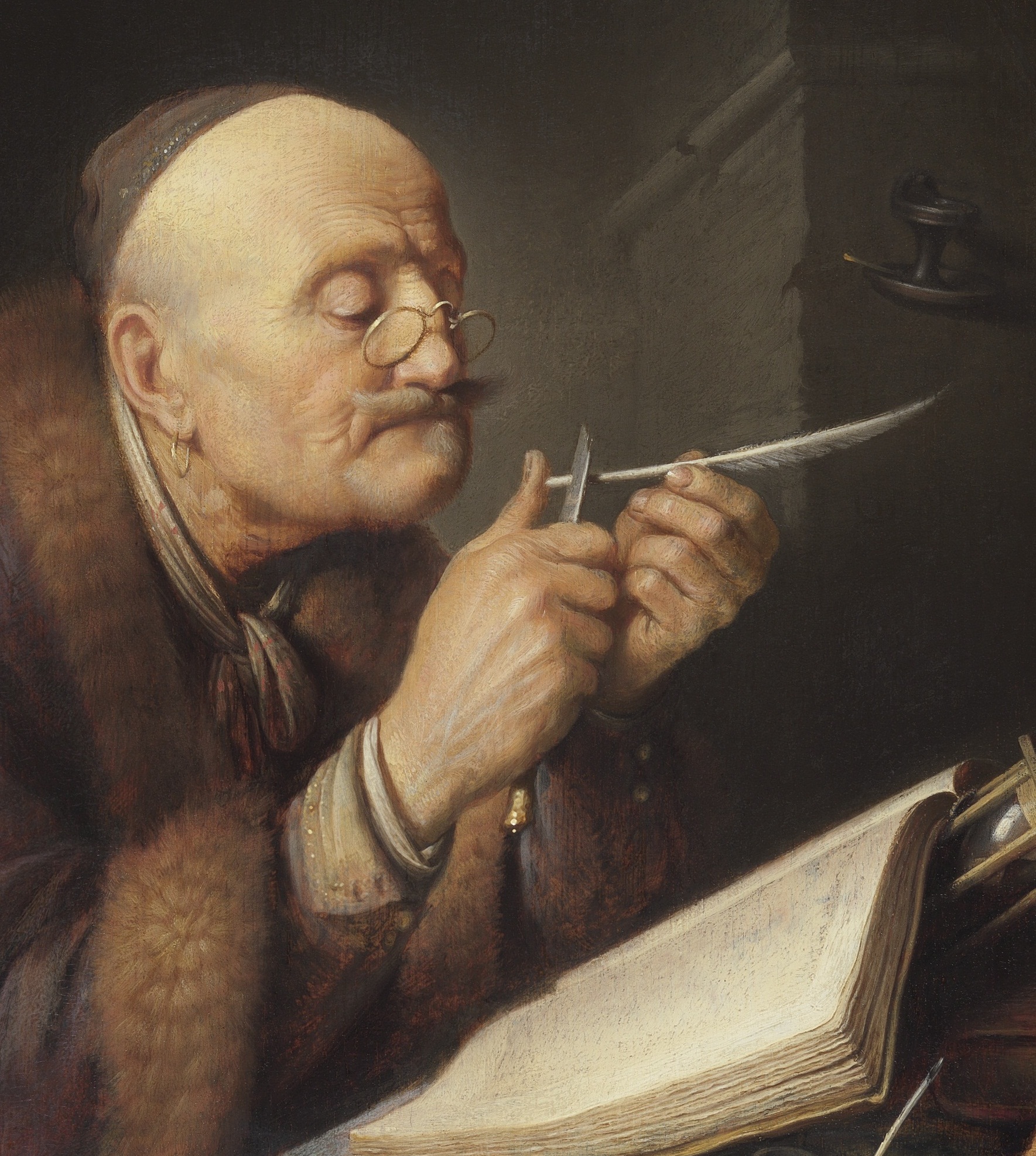 Gerrit_Dou_-_Scholar_sharpening_a_quill_pen